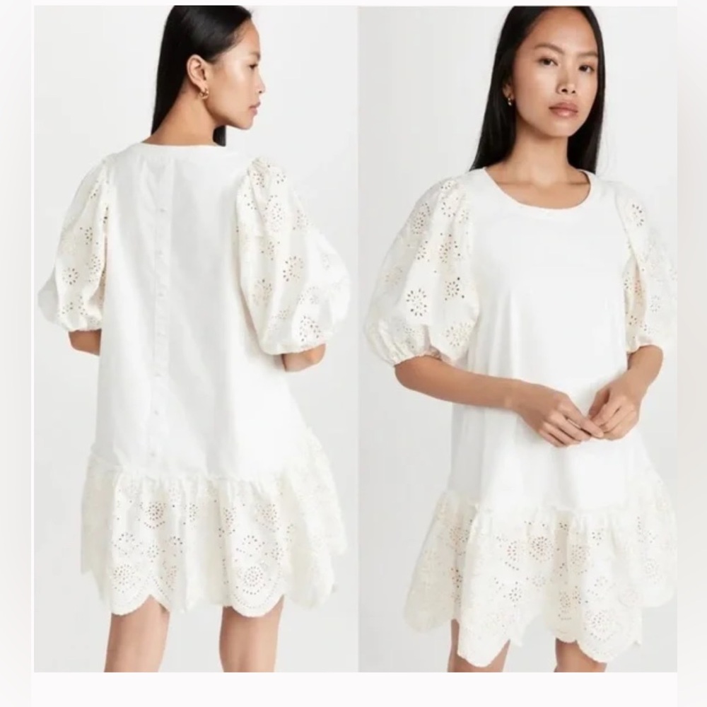 Moon River White Eyelet Puff Sleeve Mini Dress